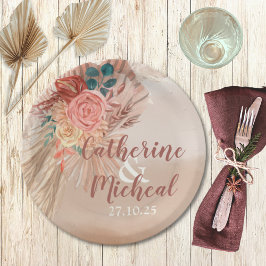 Pampas Grass Terracotta Boho Chic Wedding Party Papieren Bordje