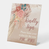 Pampas Grass Terracotta Boho Chic Wedding Party Reclamebord Met Voetstuk (Voorkant)