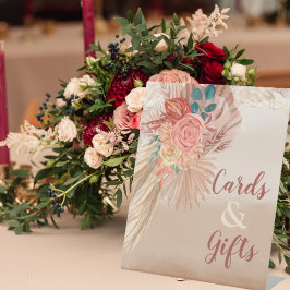 Pampas Grass Terracotta Boho Chic Wedding Party Reclamebord Met Voetstuk