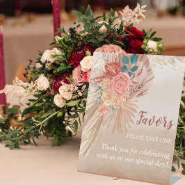 Pampas Grass Terracotta Boho Chic Wedding Party Reclamebord Met Voetstuk