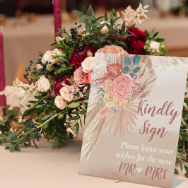 Pampas Grass Terracotta Boho Chic Wedding Party Reclamebord Met Voetstuk