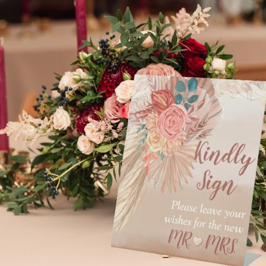 Pampas Grass Terracotta Boho Chic Wedding Party Reclamebord Met Voetstuk