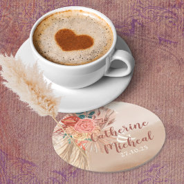 Pampas Grass Terracotta Boho Chic Wedding Party Ronde Kartonnen Onderzetter