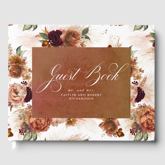 Pampas Grass Terracotta Boho Floral Wedding Gastenboek (Voorkant)