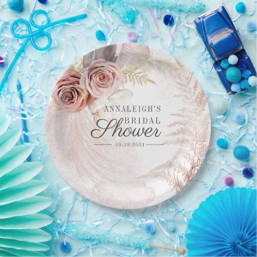 Pampas Grass Terracotta Boho Tan Vrijgezellenfeest Papieren Bordje (Feest)