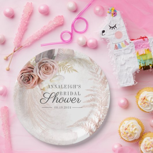 Pampas Grass Terracotta Boho Tan Vrijgezellenfeest Papieren Bordje (Feest)