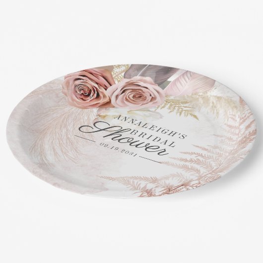 Pampas Grass Terracotta Boho Tan Vrijgezellenfeest Papieren Bordje (Gekanteld)