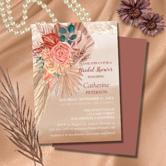 Pampas Grass Terracotta Boho Wedding Vrijgezellenf Kaart