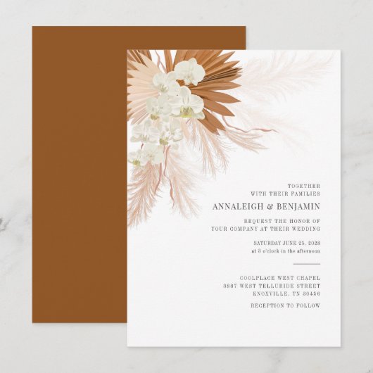 Pampas Grass Terracotta Botanical Modern Wedding Kaart (Voorkant / Achterkant)