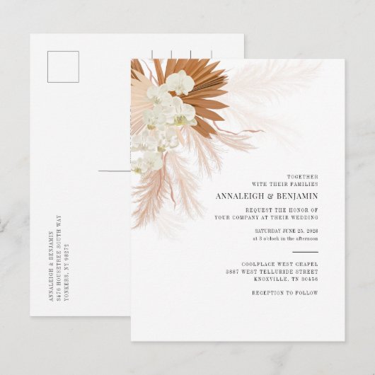 Pampas Grass Terracotta Botanical Palms Wedding Uitnodiging Briefkaart (Voorkant / Achterkant)