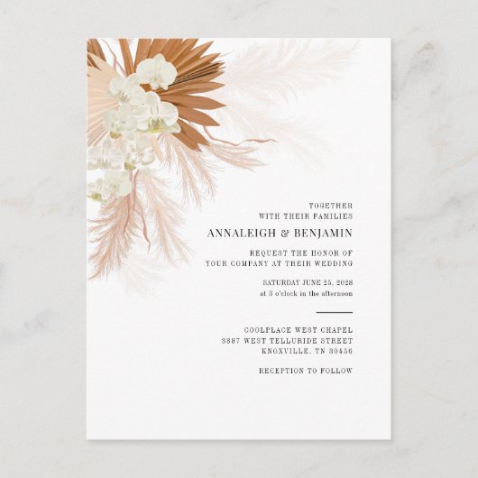 Pampas Grass Terracotta Botanical Palms Wedding Uitnodiging Briefkaart (Voorkant)