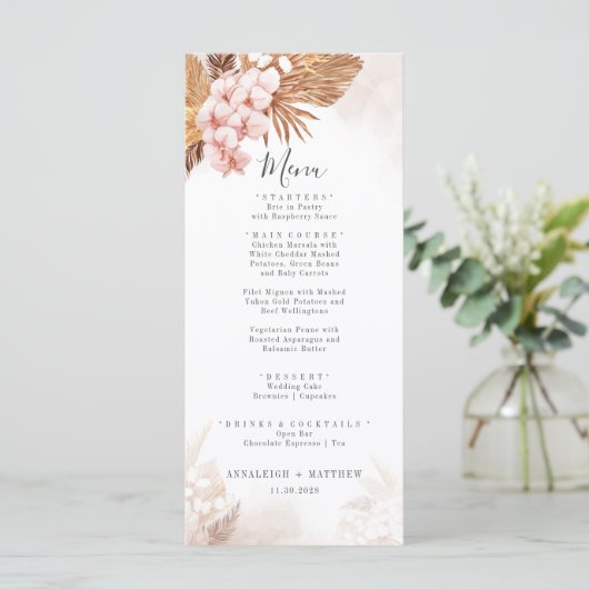 Pampas Grass Terracotta Botanical Wedding Menu (Staand voorkant)