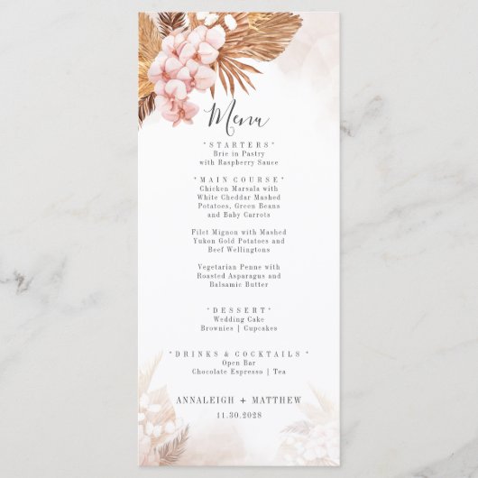 Pampas Grass Terracotta Botanical Wedding Menu (Voorkant)