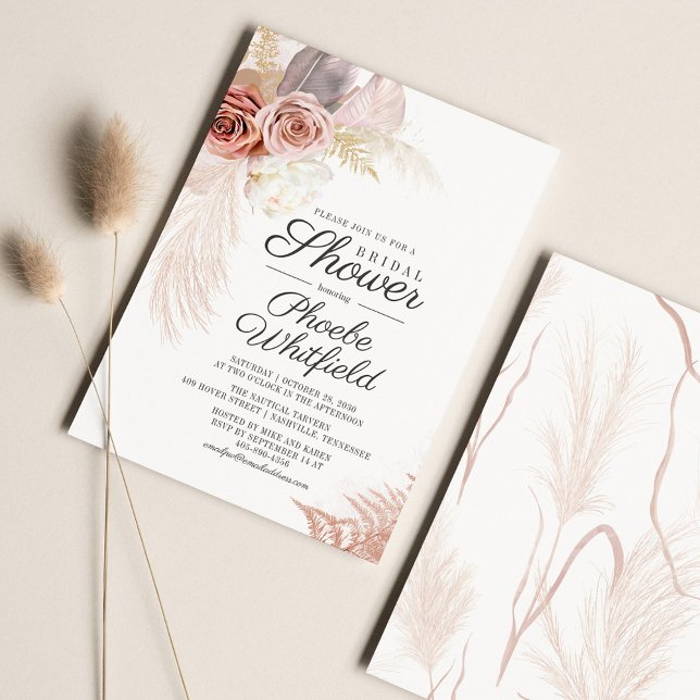 Pampas Grass Terracotta Bridal Shower (Pampas Grass Script Floral Bridal Shower Invitation)