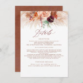 Pampas Grass Terracotta Bruiloft Details Behuizing Informatiekaartje (Voorkant / Achterkant)