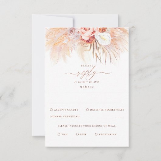 Pampas Grass Terracotta Bruiloft RSVP (Voorkant)