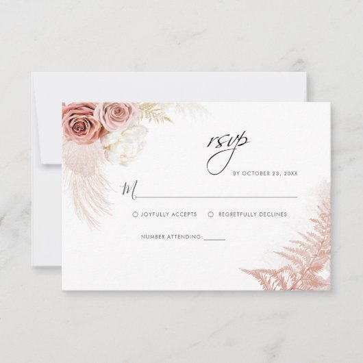 Pampas Grass Terracotta Desert Floral Wedding RSVP Kaartje (Voorkant)