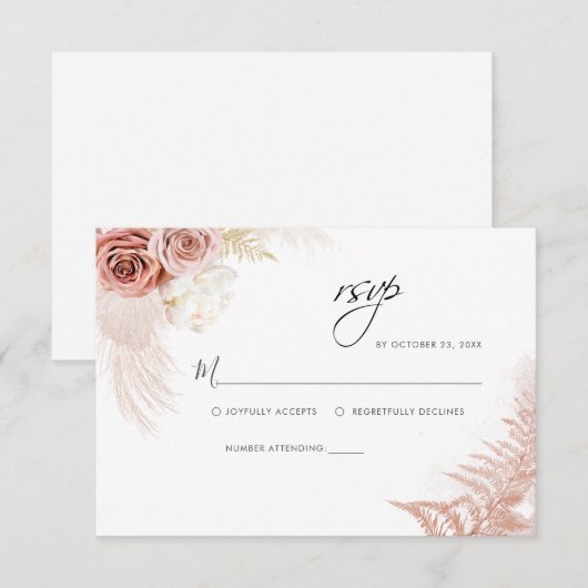 Pampas Grass Terracotta Desert Floral Wedding RSVP Kaartje (Voorkant / Achterkant)