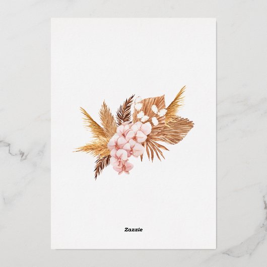 Pampas Grass Terracotta Floral Baby shower Gold Folie Uitnodiging (Achterkant)