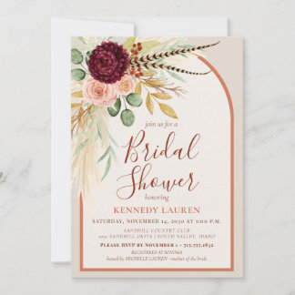 Pampas Grass Terracotta Floral Boho Bridal Shower  Kaart