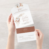 Pampas Grass Terracotta Floral Boho Wedding All In One Uitnodiging (Afscheurbaar)
