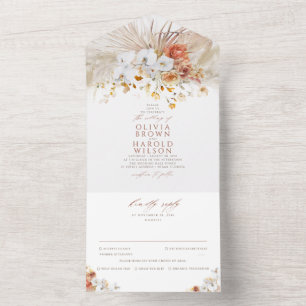 Pampas Grass Terracotta Floral Boho Wedding All In One Uitnodiging