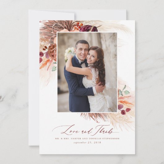 Pampas Grass Terracotta Floral Wedding Dank u Bedankkaart (Voorkant)