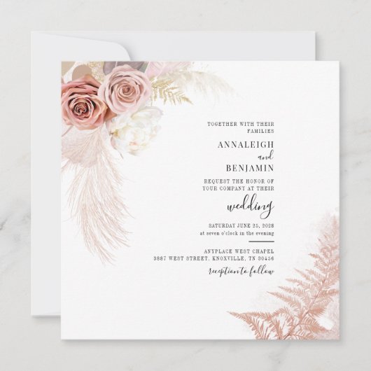 Pampas grass Terracotta Floral Wedding Invitation (Voorkant)