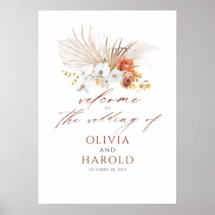 Pampas Grass Terracotta Floral Wedding Poster