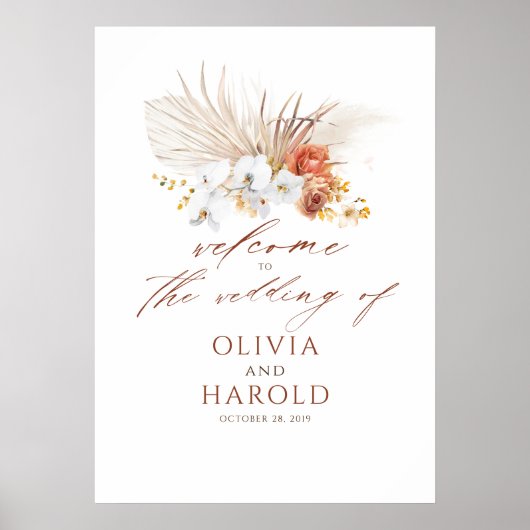Pampas Grass Terracotta Floral Wedding Poster (Voorkant)