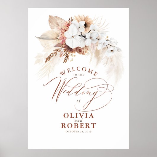 Pampas Grass Terracotta Floral Wedding Welkom Poster (Voorkant)