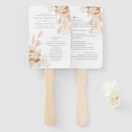 Pampas Grass Terracotta Foliage Wedding Programme Handwaaier (Voorkant en achterkant)