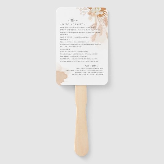Pampas Grass Terracotta Foliage Wedding Programme Handwaaier (Achterkant)