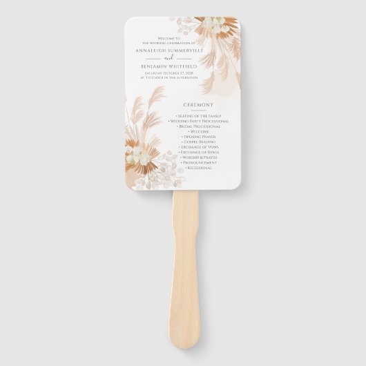 Pampas Grass Terracotta Foliage Wedding Programme Handwaaier (Voorkant)