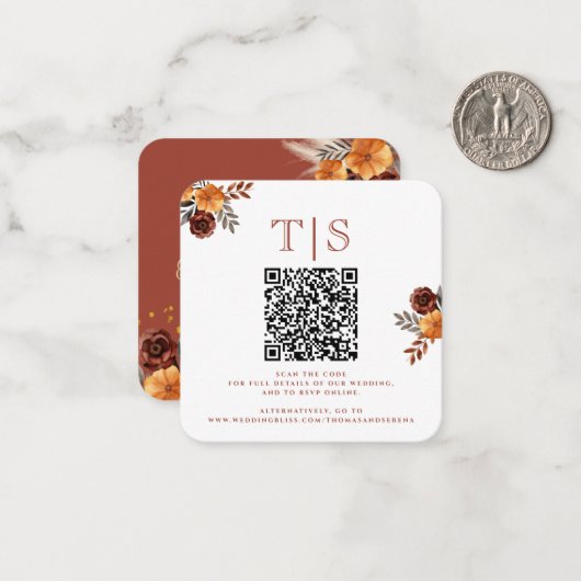 Pampas Grass Terracotta Herfst QR Code Enclosure Notitiekaartje (Voorkant / Achterkant in situ)