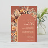 Pampas Grass Terracotta Herfst Roest QR Code Bruil Kaart (Staand voorkant)