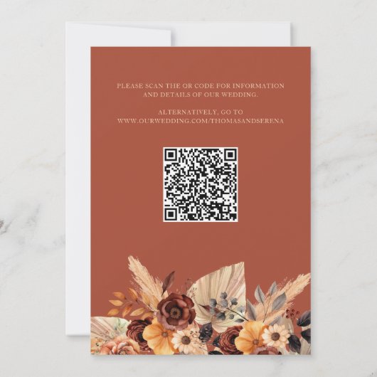 Pampas Grass Terracotta Herfst Roest QR Code Bruil Kaart (Achterkant)