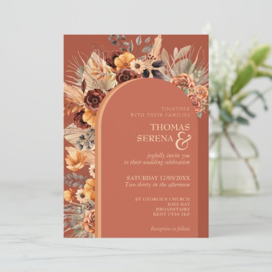 Pampas Grass Terracotta Herfst Roest QR Code Bruil Kaart (Staand voorkant)