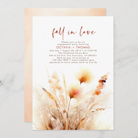 Pampas Grass Terracotta Herfst Verlovingsfeest Kaart (Voorkant / Achterkant)