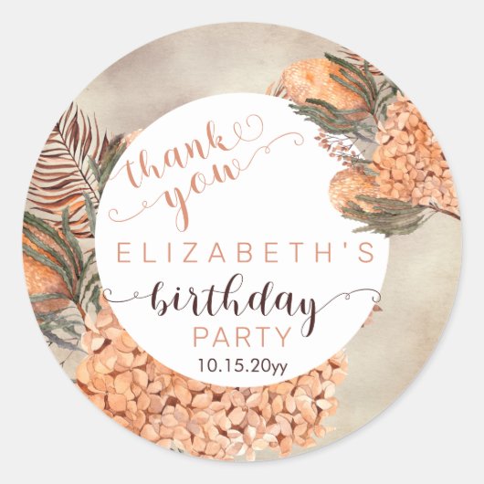 Pampas Grass Terracotta Hydrangeas Birthday Party Ronde Sticker (Voorkant)