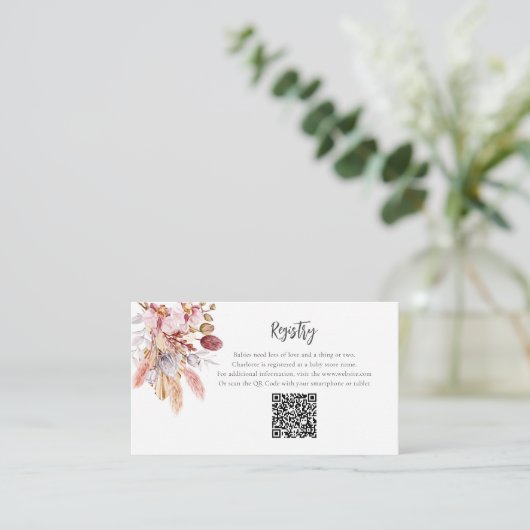 Pampas Grass Terracotta Meisje Baby shower Registr Informatiekaartje (Staand voorkant)