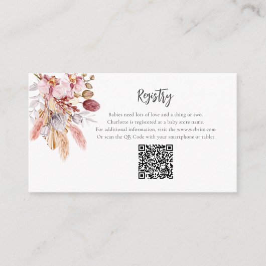 Pampas Grass Terracotta Meisje Baby shower Registr Informatiekaartje (Voorkant)