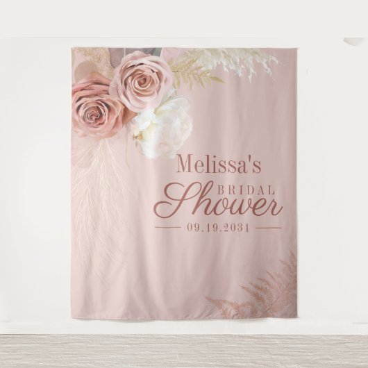 Pampas Grass Terracotta Photo Booth Vrijgezellenfe Wandkleed (Voorkant)