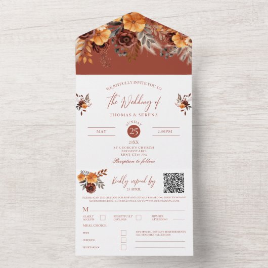 Pampas Grass Terracotta QR Code Herfst Herfst Budg All In One Uitnodiging (Binnen)