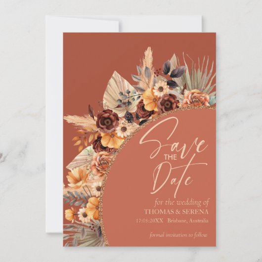 Pampas Grass Terracotta QR-code Sla de datum Herfs Kaart (Voorkant)