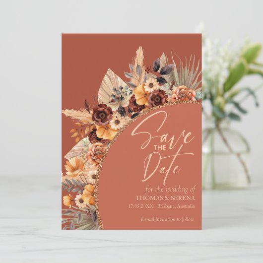 Pampas Grass Terracotta QR-code Sla de datum Herfs Kaart (Staand voorkant)