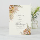 Pampas Grass Terracotta Rozen Floral Wedding Kaart (Staand voorkant)