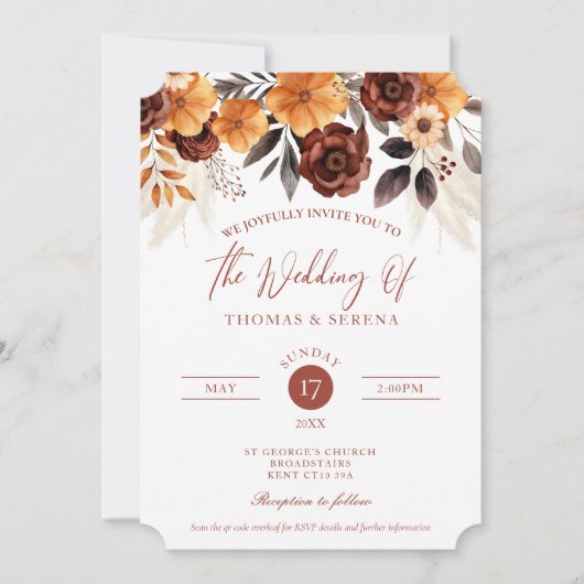 Pampas Grass Terracotta Rust Herfst QR Code Bruilo Kaart (Voorkant)