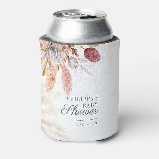 Pampas Grass Terracotta Script Baby shower Blikjeskoeler (Blikje Achterkant)