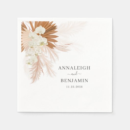 Pampas Grass Terracotta Script Minimalist Weddensc Servet (Voorkant)